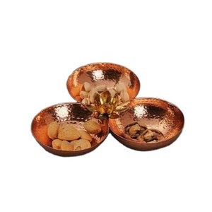 Luxury Copper Three-Bowl Decorative Serving Dish with Gold Lotus Accent Elegant <b>Snack</b> Serving Tray for Home Decor - Product Image 1