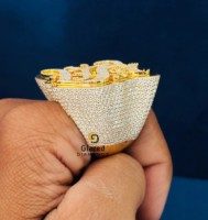 Anillo de lujo para hombre, de oro amarillo macizo de 14K, con diamante moissanita de corte redondo, claridad VVS, completamente cubierto de diamantes, con forma de serpiente, estilo hip hop.