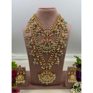 Indian Ethnic Gold Plated <b>Bridal</b> <b>Jewelry</b> <b>Set</b>-Padmavati Pachi Kundan Combo Necklace - Product Image 1