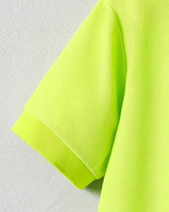 Lime Green Eco-Friendly Breathable Short Sleeve Polo Shirt Solid Color Pique Knit Polyester/Cotton Casual Design for Boys - Product Image 4