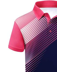 Polo personnalisé pour homme, rose et bleu marine, imprimé rayé, manches courtes, t-shirt de golf respirant en polyester, vêtements décontractés, fabrication OEM sur mesure - Product Image 4