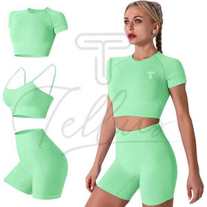 Conjunto de Yoga de 3 Piezas para Mujer, Leggings de Color Sólido de Alta Calidad con Conjunto de Sujetador Deportivo, Último Diseño - Product Image 2