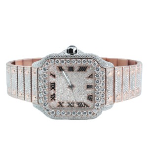 Reloj de Lujo con Diamantes Cuadrados Chapado en Oro Rosa para Hombre, Esfera Romana Automática, Caja de Acero Inoxidable, Cristal de Zafiro, Reloj de Cuarzo - Product Image 6