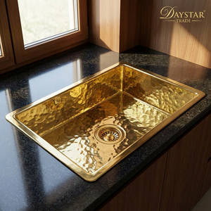 อ่างล้างจานครัวทรงสี่เหลี่ยมแบบฝังใต้เคาน์เตอร์ ยี่ห้อ Daystar Trade ผลิตด้วยมือจากทองเหลืองตีขึ้นรูป ผิวขัดเงา แบบช่องเดียว 4 รู - Product Image 1