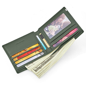 Genuine Leather Men's Bifold <b>Wallet</b> Slim Card Holder <b>RFID</b> <b>Blocking</b> Fold Closure Short Length Minimalist Style Green - Product Image 5
