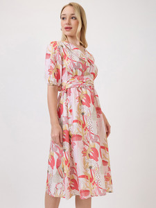 เดรสผู้หญิงคอวีผ้าจอร์เจตต์ลายดอกไม้ผูกเชือก แขนยาว ทรงมิดิ คุณภาพสูง เป็นมิตรกับสิ่งแวดล้อม นุ่มสบาย ขายส่ง - Product Image 2