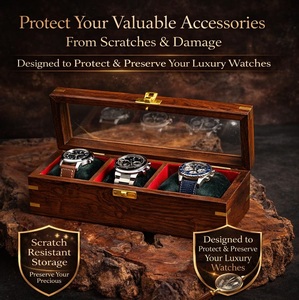 Wooden Jewelry Watch Box for Men and Women 3-Slot Watch Organizer <b>Display</b> <b>Case</b> with Hinged Lid Grey Storage - Product Image 4