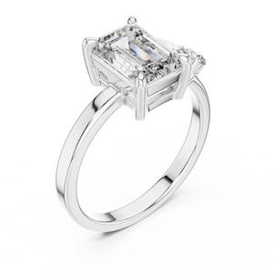 Luxury 18K <b>White</b> Gold Alloy Emerald Cut Moissanite Engagement Ring with Round <b>Side</b> Stones | Modern Bridal Ring for Women Party - Product Image 3
