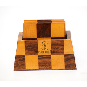 Handcrafted Checkerboard Wooden <b>Coaster</b> <b>Set</b> With Box. Dual-Tone Finish Square Shape Drink Mats For Elegant Table Decoration - Product Image 6
