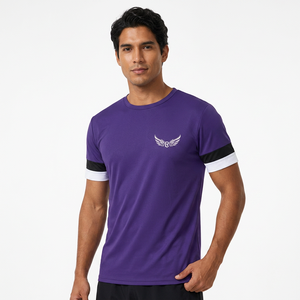 Maillot à manches courtes pour homme, col rond, logo brodé, évacuation de l'humidité, coupe classique, vêtements pour adultes, couleur violette - Product Image 6