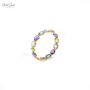 Offre Exceptionnelle : Bague Éternité Multi-Pierres 2,73 carats en Or Jaune Massif 14 carats avec Pierres Précieuses Naturelles Colorées – Bague de Mariage Empilable - Product Image 2