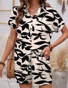 Ensemble d'été personnalisé pour femmes, ensemble de vêtements d'été en deux pièces, t-shirt uni en coton et polyester, shorts de cycliste pour femmes - Product Image 5