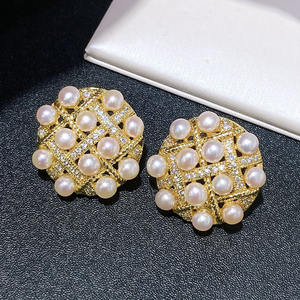 14k Gold Plated Antique Style Freshwater Pearl <b>Stud</b> Earrings Niche Design with S925 <b>Silver</b> Ear Needle Injection <b>Small</b> Fragrance - Product Image 3
