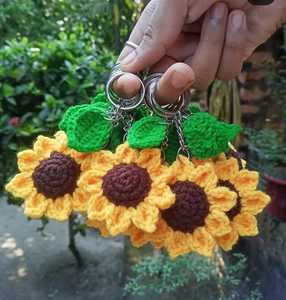 Handmade Macrame <b>Key</b> Chain Good Sunflower Wool Pendant Woman's Car <b>Bag</b> Accessories Floral Keychain Gift Use Steel <b>Ring</b> - Product Image 3