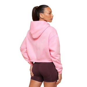 <b>Pink</b> Women Zip Up Hoodie <b>Cropped</b> Sweatshirt Loose Fit Hooded Jacket Casual Streetwear - Product Image 4