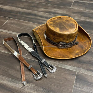 Correa de Sombrero Vaquero de Cuero Vacuno Genuino Occidental con Pelo, Ajustable, con Hebilla Grabada para Unisex - Product Image 4