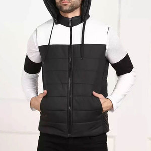 Veste matelassée à capuche imperméable pour homme, fermeture éclair, coupe-vent, style décontracté, noir et blanc, rembourrage en polyester - Product Image 2
