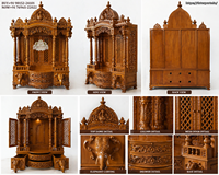 Achetez une porte de mandir indienne en teck massif sculpté, grande taille, artisanale, en bois brun, avec armoires de rangement, pour les temples de Pooja.