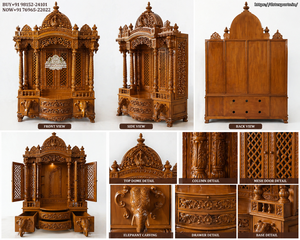Buy Teak Wood Heavy Carved Indian Mandir with Door DST Exports <b>Wall</b> Mounted Small Size Temple with <b>Storage</b> Wholesale Pooja <b>Unit</b> - Product Image 5