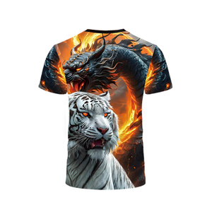 T-shirt de sublimation 3D Tigre Blanc et Dragon de Feu - Streetwear graphique animaux mythiques - T-shirt décontracté fantaisie artistique pour homme - Product Image 3