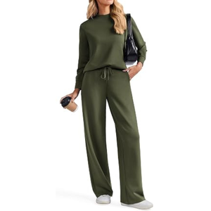 Conjunto Deportivo de Algodón Personalizado para Mujer, Manga Larga, Cuello Redondo, Corte Holgado, Color Sólido, Pantalones con Cordón - Product Image 3