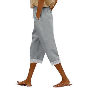 Pantalon de yoga pour femme, couleur unie, avec poches, coupe droite, ample, extensible, à contraste de couleurs, pour les vacances - Product Image 3