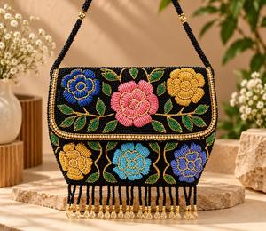 Sac à main perlé pour femme avec franges et pompon, pochette de soirée d'été brodée de perles, sac de soirée à franges - Product Image 3