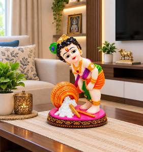 Ídolo de Bal Krishna en Poliresina, Makhan Chor Murti con Recipiente para Mantequilla, para Decoración del Hogar, Mandir o Tablero del Automóvil - Product Image 6
