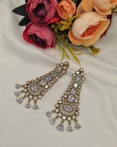 Boucles d'oreilles longues pendantes Kundan, style ethnique indien, pour réceptions, collection de bijoux pour femmes, fabricant - Product Image 5
