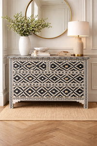 Luxury Solid Wood Modern Four-Drawer <b>Sideboard</b> with Black Finish for Kitchen Dining Living Room <b>Storage</b> - Product Image 1