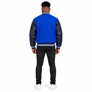 แจ็คเก็ต Letterman สไตล์คลาสสิก พร้อมแพทช์แบบกำหนดเอง แขนเสื้อตัดสี และบริการปรับแต่งแบรนด์ สำหรับผู้ค้าปลีกแฟชั่น - Product Image 3
