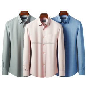 Camisas de algodón de manga larga para hombre Camisas de tela tejida cuello vuelto hilo teñido colores Premium OEM estilo personalizado ajuste Logo y etiqueta - Product Image 1