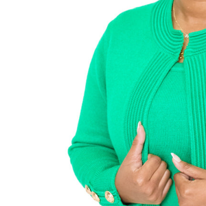 Cardigan en tricot vert pour femme, style veste-pull, à manches longues, boutonné sur le devant, élégant, décontracté, vêtement d'extérieur tendance, doux et chaud - Product Image 2