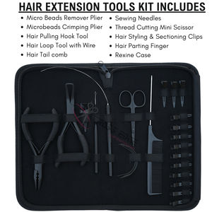 Kit d'outils pour extensions de cheveux noirs avec pinces micro-anneaux, outil de sertissage pour extensions, outil à boucles de fil, aiguilles courbées, pinces bec de canard - Product Image 2