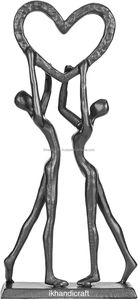Statue de couple artistique sur le thème du vélo, en aluminium noir fait à la main, pour la sculpture, décoration murale de salon, cadeau de pendaison de crémaillère - Product Image 2