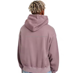 Sudadera con capucha de lana gruesa para hombre, ropa deportiva atlética de ganchillo de gran tamaño, logotipo personalizado bordado, dobladillo crudo estampado de invierno - Product Image 2