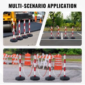 Barriera di Sicurezza Stradale Regolabile da 2,4 m con Catena, Confezione da 4, Base Riempibile, Coni Stradali, Pali Delineatori - Product Image 2