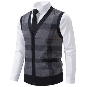 Chaleco de punto clásico sin mangas para hombre, venta al por mayor, OEM, ropa de punto informal de negocios, ODM, uniforme corporativo, chaleco de oficina con botones para hombre - Product Image 6