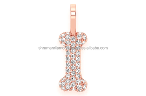 Collier Pendentif Os de Chien Plaqué Or Personnalisé avec Diamants Naturels Sertis, Design Géométrique Tendance et Unique, Bijou de Luxe Tendance - Product Image 4