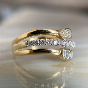 925 <b>Silver</b> Moissanite Engagement <b>Ring</b> Stack Set <b>Emerald</b> Cut Pear Shape Bezel Setting Band Women's Classic Jewelry Gift Party - Product Image 6