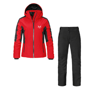 Combinaison de ski unisexe Everytricker imprimée rouge légère avec capuche, imperméable 10000 mm, ensemble de vêtements de neige en polyester, pantalon noir à fermeture éclair - Product Image 1
