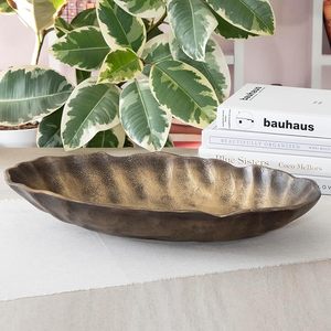 Juego de 2 Cuencos Decorativos Ovalados de Metal Fundido, Acabado Bronce - Product Image 3