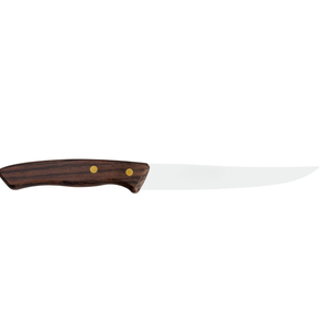 Cuchillos clásicos para carne con hoja dentada, mango de madera marrón oscuro y remaches de latón para restaurante, mesa de comedor, corte de carne - Product Image 2