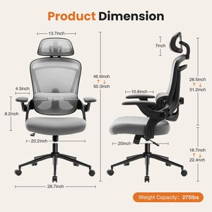 Sedia da Ufficio Ergonomica con Schienale Alto, Design in Rete Traspirante, Supporto Lombare Regolabile, Poggiatesta e Braccioli Morbidi Ribaltabili - Product Image 2