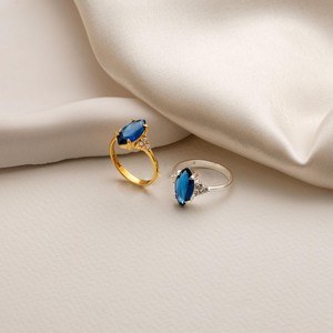 Marquise Sapphire <b>CZ</b> <b>Ring</b> 925 Sterling Silver 14K Gold Plated Elegant Stackable <b>Ring</b> For Women Gift Jewelry - Product Image 2