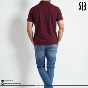 Polo de manga corta color granate para hombre, de algodón jersey, color sólido, informal, de punto, para exteriores. - Product Image 2