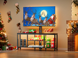 Support TV LED RGB avec prises électriques, support TV pivotant, centre de divertissement avec étagères de rangement pour salon - Product Image 1