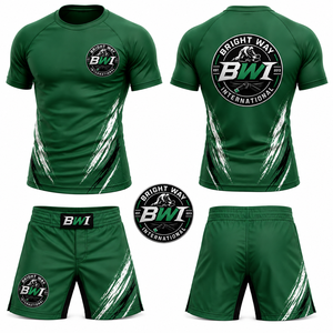 Ensemble Rash Guard Vert Homme Bright Way International à Manches Courtes Séchage Rapide Sérigraphie UPF50+ Respirant MMA - Product Image 1