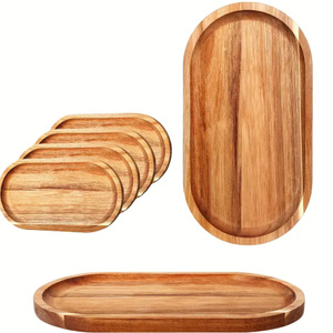 Moderno juego de bandejas ovaladas de madera hechas a mano, bandeja larga de madera para desayuno, vajilla ecológica para el hogar y restaurantes. - Product Image 6