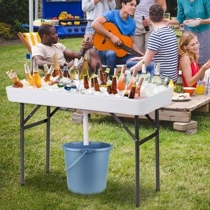 4 Feet Plastic Party Ice <b>Folding</b> <b>Table</b> with Matching Skirt for Outdoor Camping & Hiking - Product Image 6